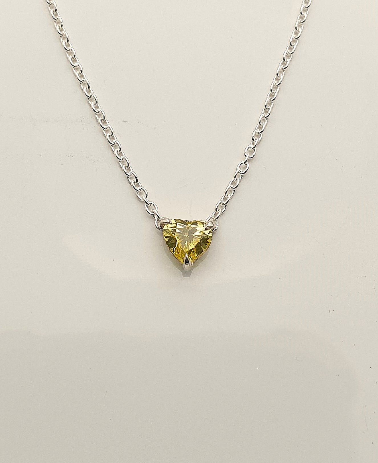 Fancy yellow heart solitaire mini lab-grown diamond - silver necklace