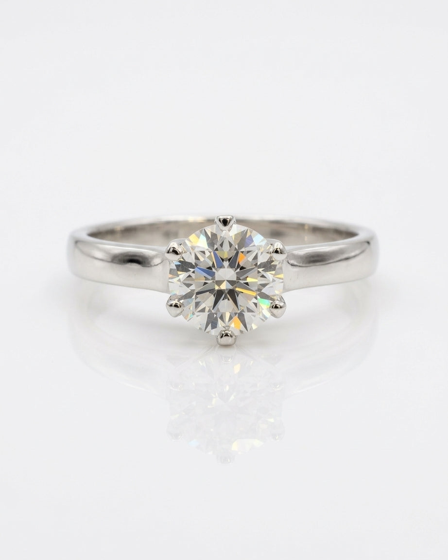 Crown Solitaire Engagement Ring – Rounded Band