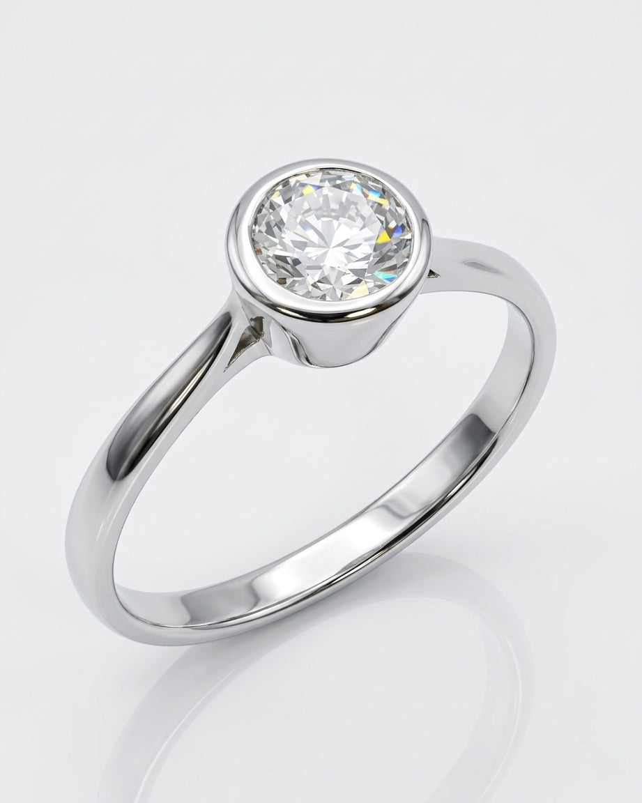 Bezel Solitaire Engagement Ring – Pinched Band