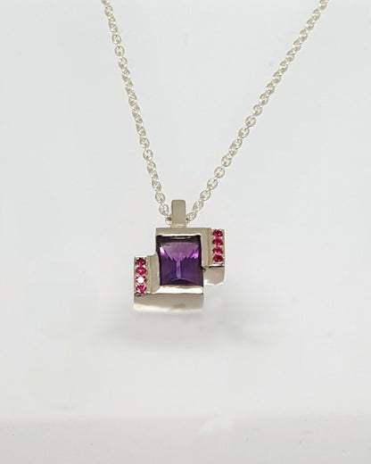Amethyst ruby Art Deco silver necklace CSP00022
