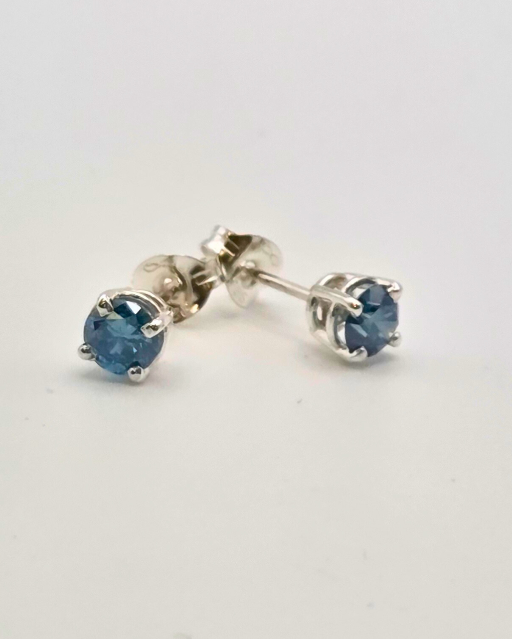 0.69ct fancy vivid blue lab-grown diamond studs - sterling silver earrings