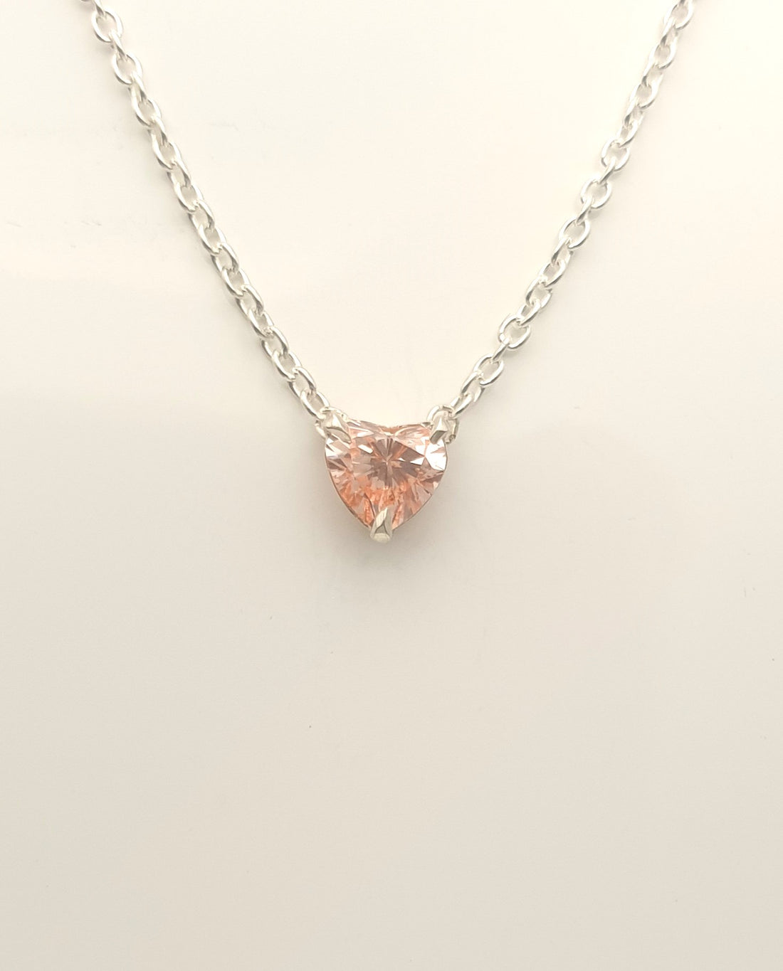 Baby pink heart solitaire mini lab-grown diamond - silver necklace