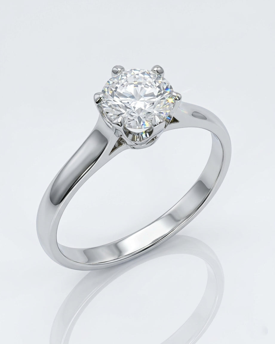Crown Solitaire Engagement Ring – Rounded Band