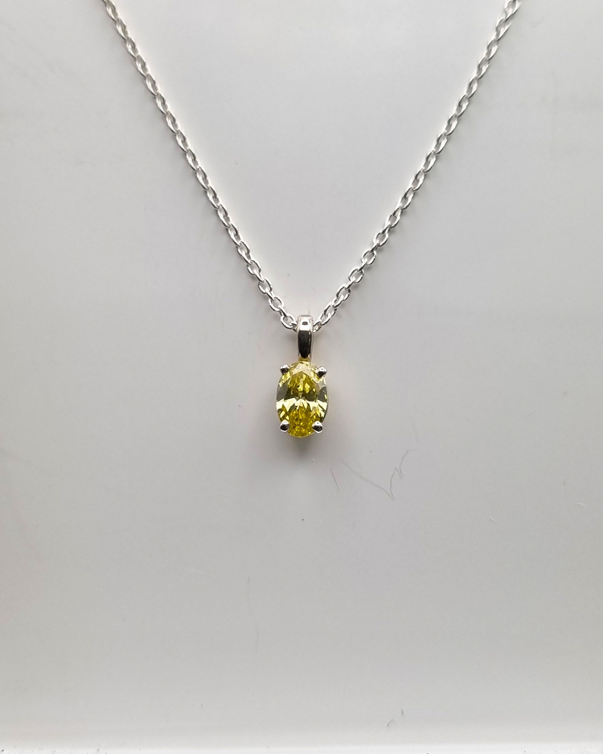 Yellow solitaire oval lab-grown diamond - silver necklace