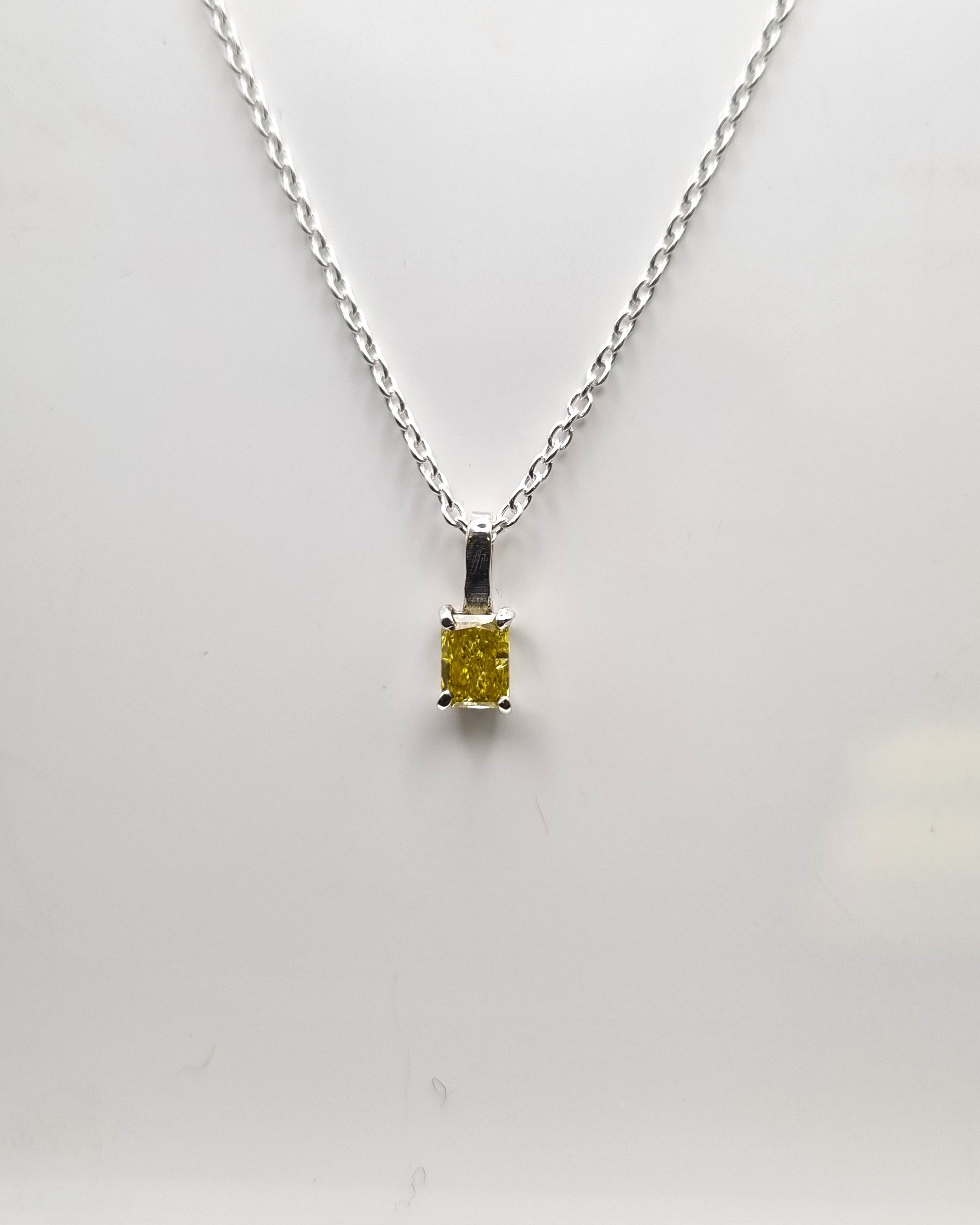 Yellow solitaire rectangle lab-grown diamond - silver necklace