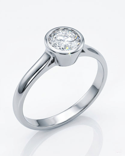 Bezel Solitaire Engagement Ring – Rounded Band