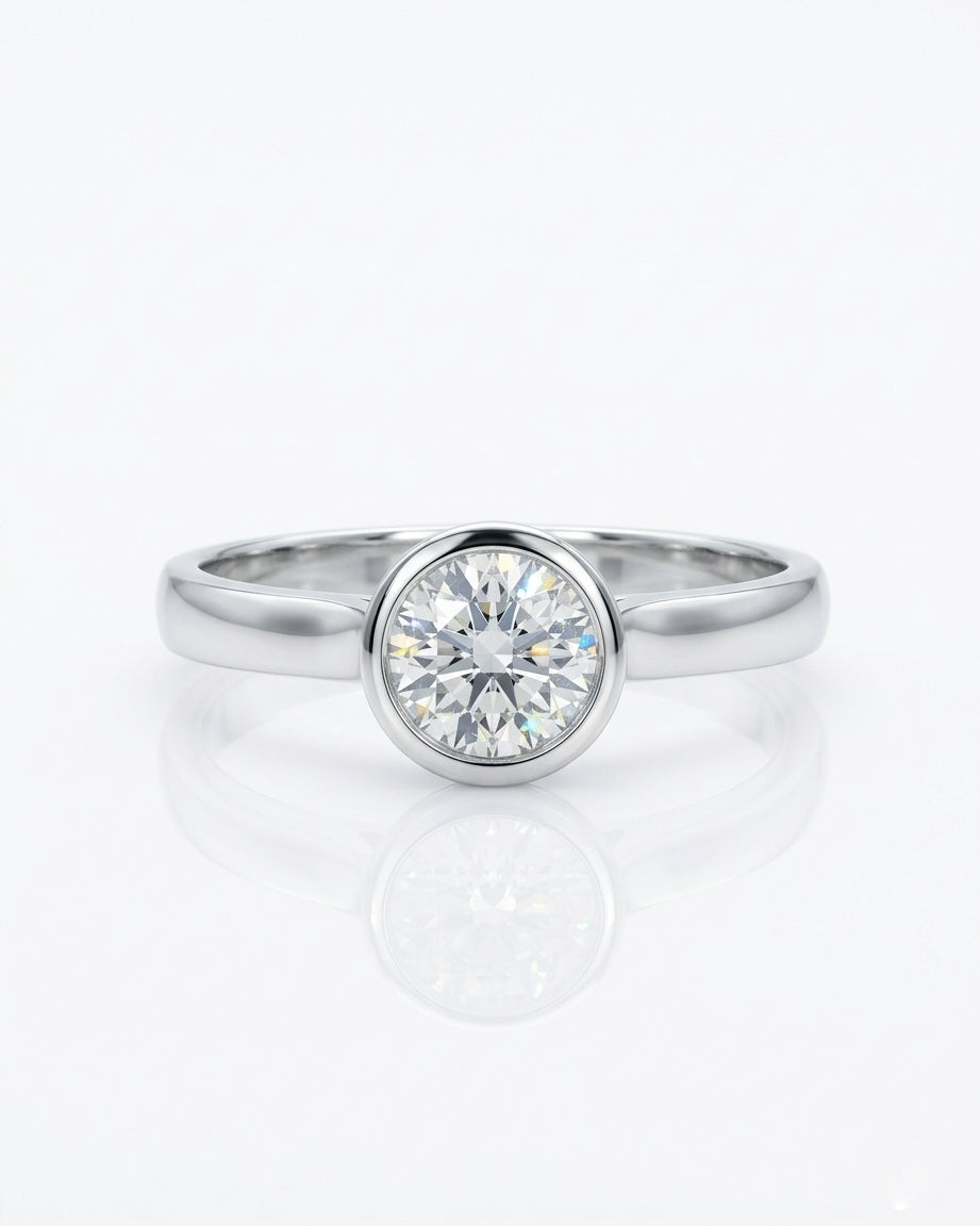 Bezel Solitaire Engagement Ring – Rounded Band