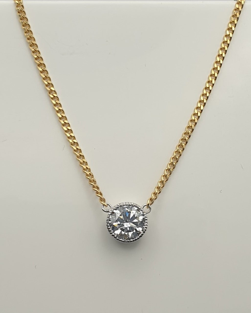 0.70 carat lab grown diamond bezel setting - yellow gold necklace