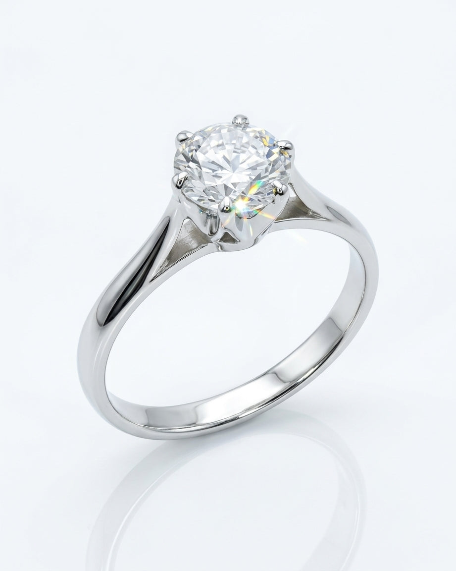 Crown Solitaire Engagement Ring – Pinched Band