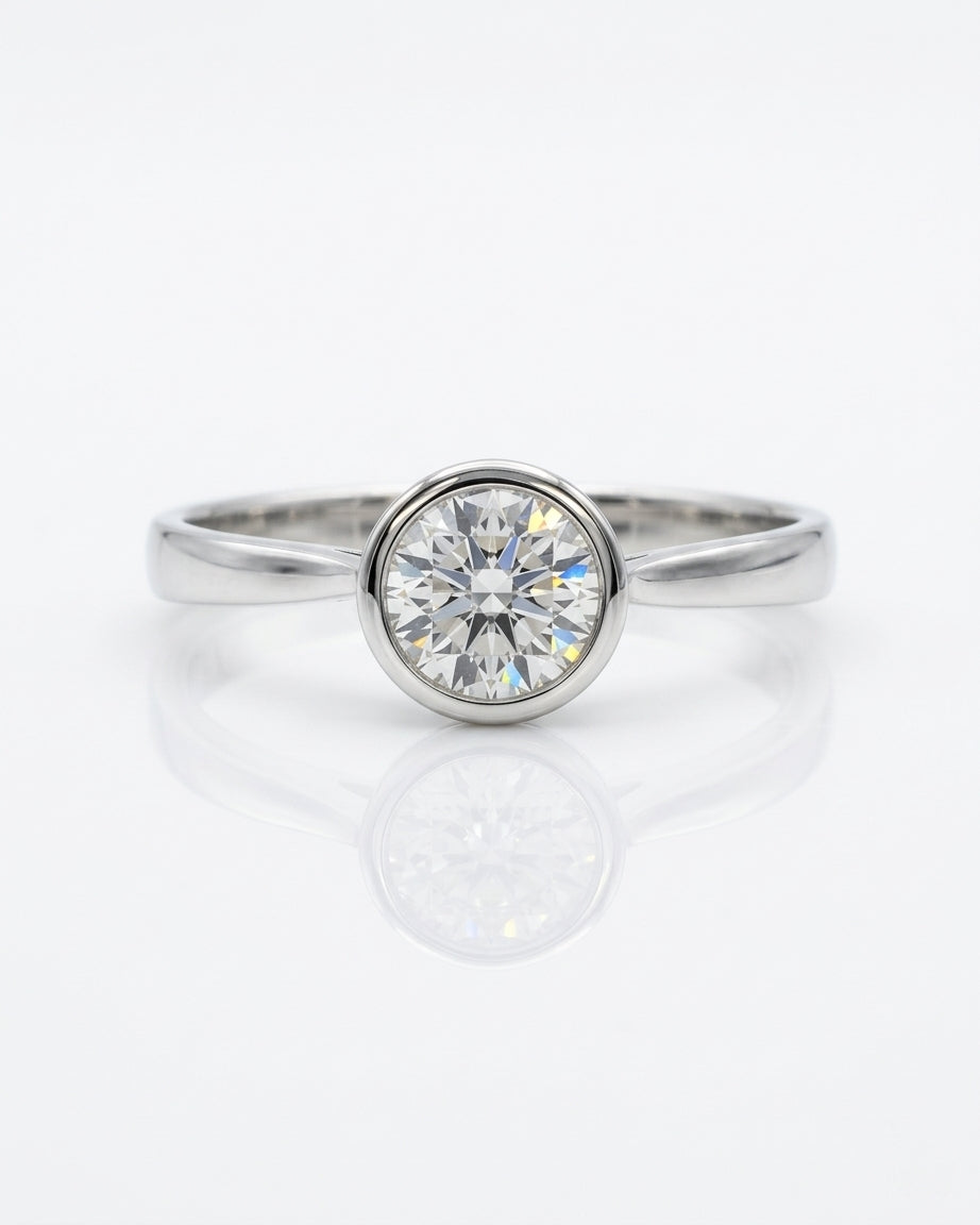 Bezel Solitaire Engagement Ring – Pinched Band